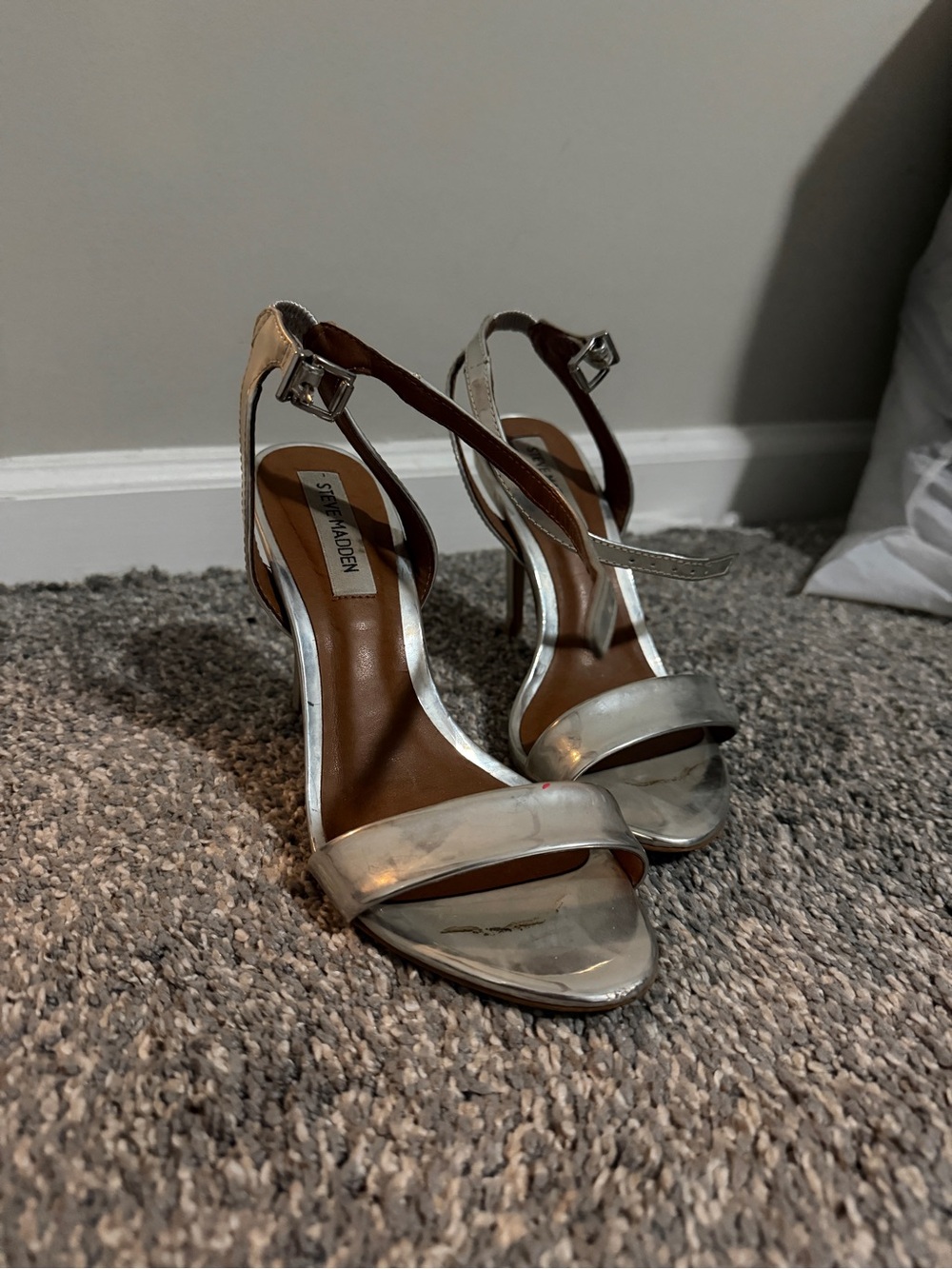 Steve Madden Metallic Silver Open-Toe Ankle-Strap Heels